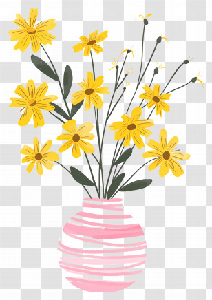 Flowers In Vase - Yellow Flowers In Pink Vase Transparent PNG
