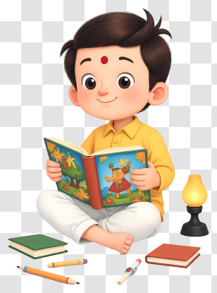 Indian Boy Reading Book - Cute Boy Reading A Storybook Transparent PNG