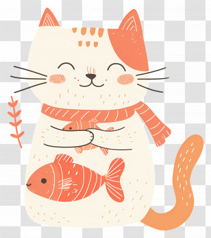 Cat Holding Fish - Cute Cartoon Cat Holding Fish Transparent PNG