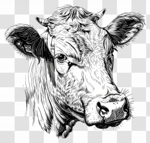 Cow - Detailed Cow Head Illustration In Sketch Style Transparent PNG