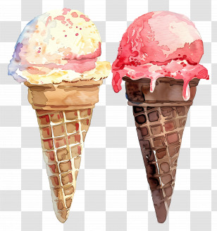 Gelato - Watercolor Ice Cream Cones Transparent PNG