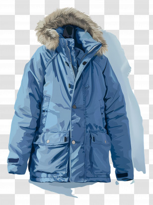 Winter Coat - Blue Winter Jacket With Fur Hood Transparent PNG