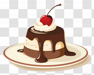 Pudding Cake - Chocolate Dessert With Cherry On Top Transparent PNG