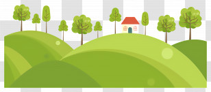 Grass Hill - Green Hills With Trees And Small House Illustration Transparent PNG