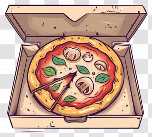 Pizza Box - Pizza In A Box With Mushrooms Transparent PNG