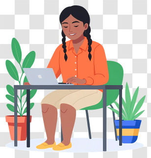 Person Working On Laptop - Woman Working On Laptop With Plants Transparent PNG