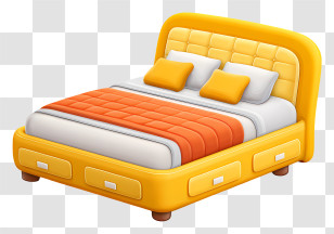 Double Bed - Modern Yellow Bed Transparent PNG