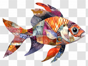 Patchwork Fish - Colorful Patchwork Fish Illustration Transparent PNG