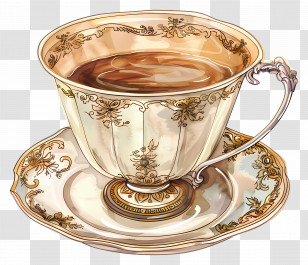 Tea Cup - Vintage Tea Cup With Saucer Illustration Transparent PNG