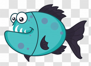 Cartoon Blue Fish With Teeth - Cartoon Blue Fish With Teeth Illustration Transparent PNG