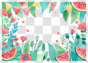 Summer Background - Watermelon And Floral Frame Design Transparent PNG