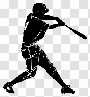 Baseball Man Silhouette - Silhouette Of A Baseball Player Swinging Bat Transparent PNG
