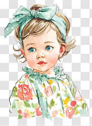Baby Girl Watercolor - Adorable Child In Floral Outfit Transparent PNG