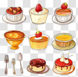 Assorted Desserts With Fruits - Variety Of Desserts Garnished With Fruits Transparent PNG
