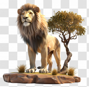 Forest Lion - Majestic Lion On A Rock Transparent PNG