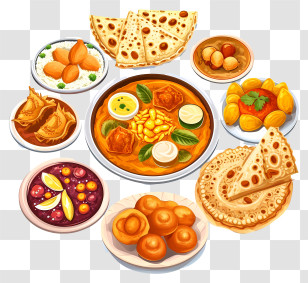 India Cuisine Icon - Indian Food Platter With Various Dishes Transparent PNG