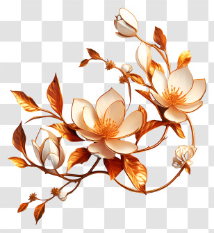 Flower Gold - Elegant Floral Design With Flowers And Leaves Transparent PNG