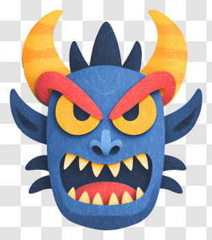 Spooky Demon - Blue Demon Mask With Horns Transparent PNG