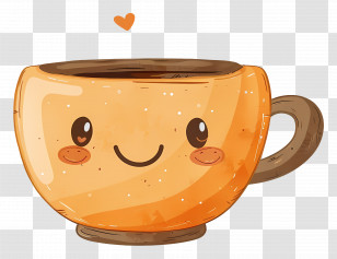 Cute Coffee Cup - Cute Smiling Orange Cup Illustration Transparent PNG