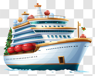 Emoji - Festive Cruise Ship With Christmas Decoration Transparent PNG