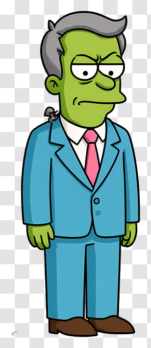 Principal Skinner - Serious Green Cartoon Character In Suit Transparent PNG