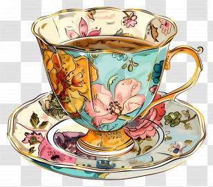 Tea Cup - Vintage Floral Teacup With Saucer For Elegant Tea Times Transparent PNG