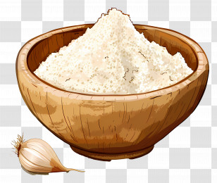 Onion Powder - Wooden Bowl With Flour And Garlic Ingredient Transparent PNG