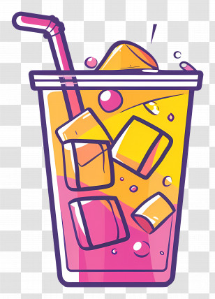Iced Tea - Juice With Ice Cubes And Straw Illustration Transparent PNG