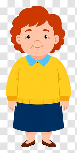 Chubby Grandmother - Cartoon Woman In Yellow Sweater Transparent PNG