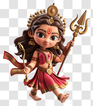 Durga Maa - Hindu Goddess In A Cartoon Style Illustration Transparent PNG