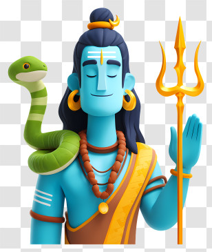 Lord Shiva - Blue Shiva With Snake And Trident Transparent PNG