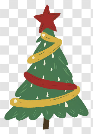 Cartoon - Christmas Tree Drawing With Star Topper Transparent PNG