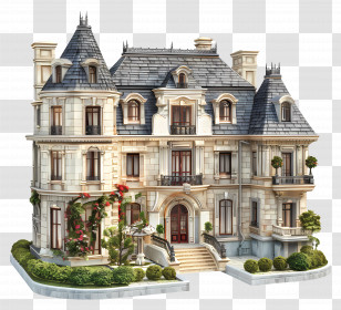 3d House - Elegant Mansion Architecture Illustration With Lush Landscapes Transparent PNG