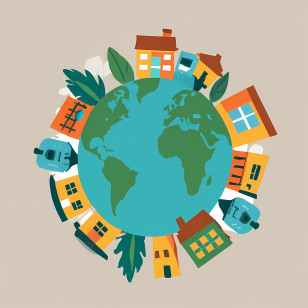 World Habitat Day - Earth With Cute Houses Transparent PNG