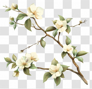 Cream Flowers - Flowering Branch Adorned With White Blossoms Transparent PNG