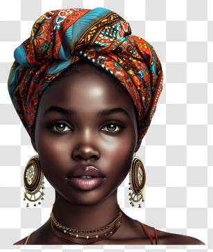 Black History Month - Portrait Of Woman With Headscarf And Earrings Transparent PNG