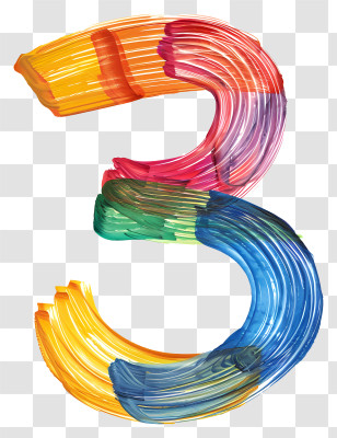 Number 3 - Colorful Number 3 Brush Stroke Transparent PNG