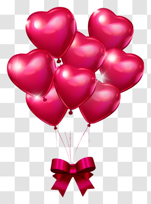 Valentine Gift Balloon Emoji - Pink Heart Balloons With Ribbon Transparent PNG