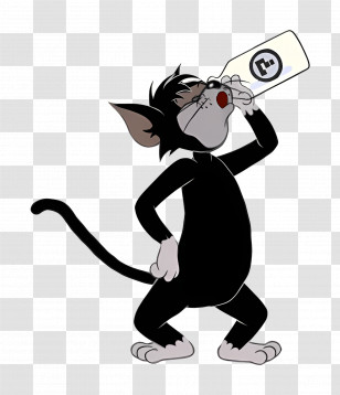 Butch Cat - Black Cartoon Cat Drinking Milk From A Bottle Transparent PNG