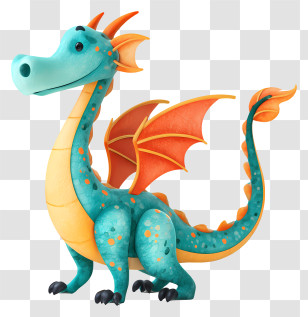 Cartoon Dragon - Cute Teal Dragon Transparent PNG