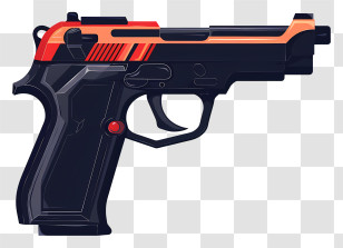 Pistol Gun - Cartoon-Style Illustrated Gun With Red Details Transparent PNG