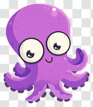 Kawaii Octopus - Cute Purple Octopus Cartoon Transparent PNG