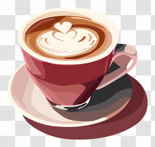 Macchiato - Coffee Cup With Latte Art In Red Mug Transparent PNG
