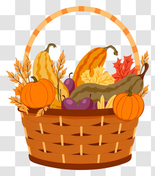 Harvest Basket Arrangement - Autumn Harvest Basket With Pumpkins Transparent PNG