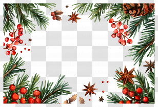 Christmas Background - Christmas Frame With Red Berries And Pine Cones Transparent PNG