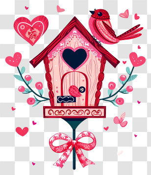 Minimalized Flat Vector Illustrate - Decorative Love-Themed Birdhouse Illustration Transparent PNG