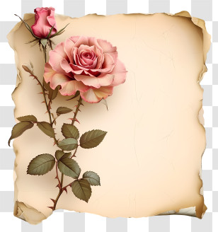Vintage Rose And Paper - Pink Roses On Vintage Parchment Transparent PNG