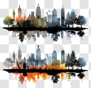 City â€‹â€‹silhouette - City Skyline With Reflection Transparent PNG