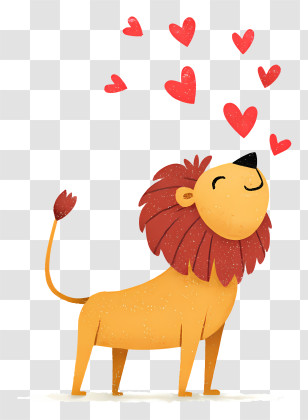 World Lion Day - Happy Lion With Hearts Transparent PNG