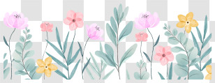 Floral Arrangement - Watercolor Flowers And Leaves Border Design Transparent PNG